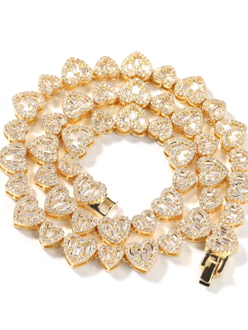 Gold Heart Link Necklace with Clear Crystals 16inch